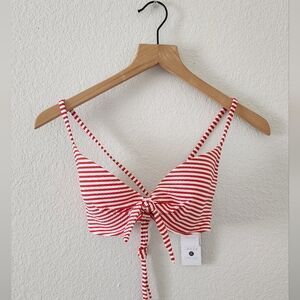 Shade & Shore Red White Stripe Bikini Top 34C NEW